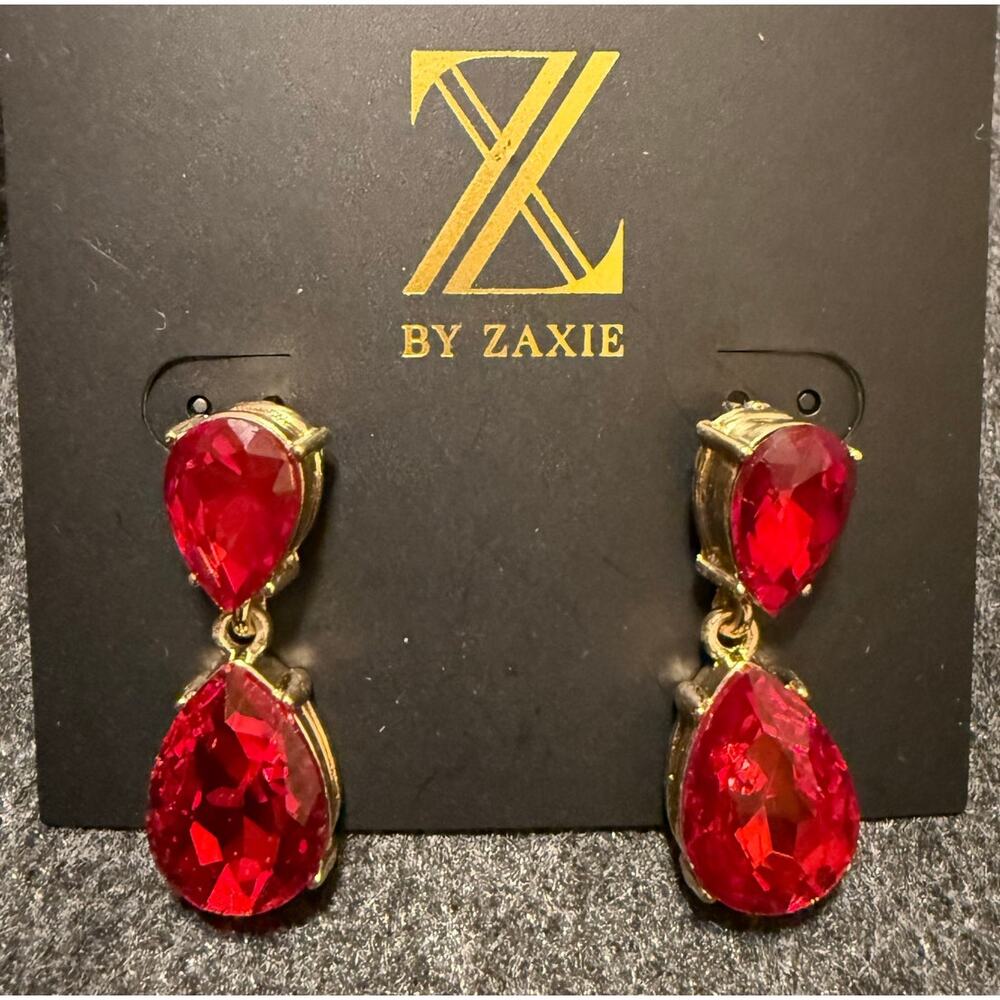 Ruby Red‎ Teardrop Dangling Earrings by Zaxie